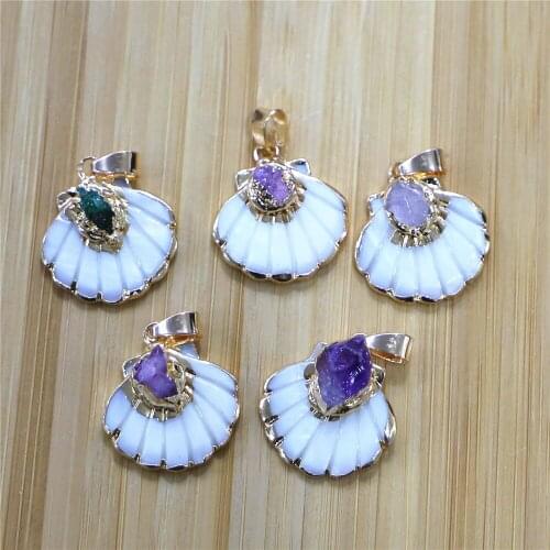 Hot! 10pcs natural stone amethysts shell pendant handmade white flower shell pendant, suitable for DIY necklace jewelry