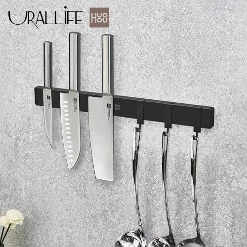 Urallife HUOHOU Magnetic Knife Holder Punch-free Spoon Cooking Shovel Racks Stainless Steel Double Magnet Kitchen Knife Shelves