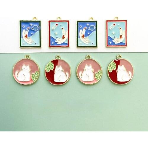 Cute cartoon cat pink round brand pendant astronaut square brand diy earrings jewelry headwear material