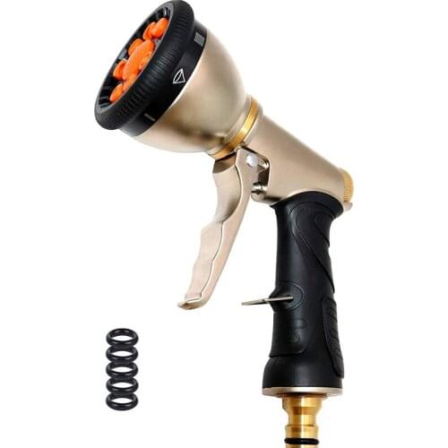 Pressure Power Washer, Garden Hose Nozzle, 9-Pattern Sprayer Water Full Metal Body - Brass Flow Control Knob - Washer Nozzle