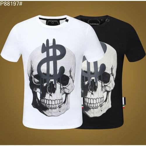 Brand Top Fashion Mens T-shirt Short Sleeve 3D Printing Hip Hop Street Mens Plein T-shirt Black Top Skull Sportswear