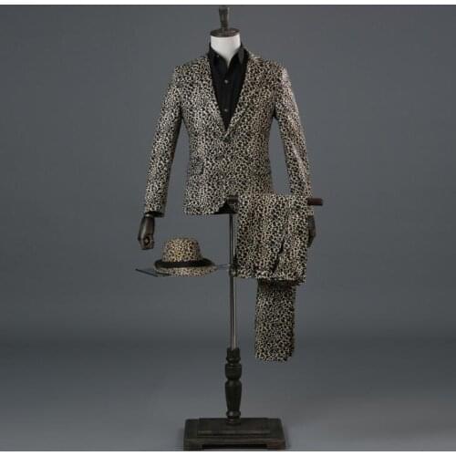 Men slim suits designs masculino homme terno stage costumes for singers men Leopard blazer dance clothes jacket star style dress