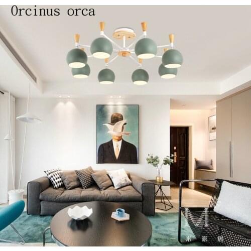 Nordic creative personality iron art Chandelier living room bedroom modern simple wood color ceiling lamp free shipping
