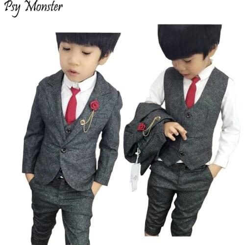 2020 Brand New Kids Wedding Blazer Vest Pants 3PCS Suit Flower Boys Formal Tuxedos School Suit Kids Spring Clothing Set F93