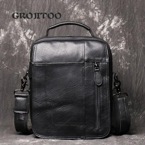GROJITOO New style leather mens handbag mens Leather One Shoulder Messenger Bag Large Capacity briefcase for man
