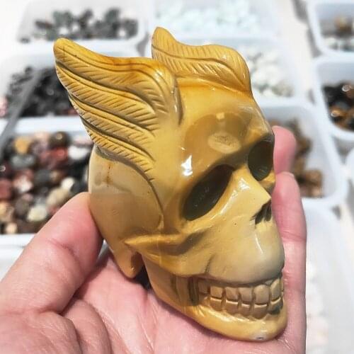 New product Natural gemstone skull Egg Yellowstone crystal Carving quartz Figurine Healing Home decor 3inches