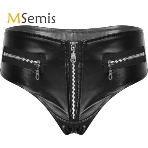 Nightclub Hot Pants for Sexy Womens Patent Leather Zipper Closure Wet Look Rave Booty Shorts for Pole Dancing Party Clubwear