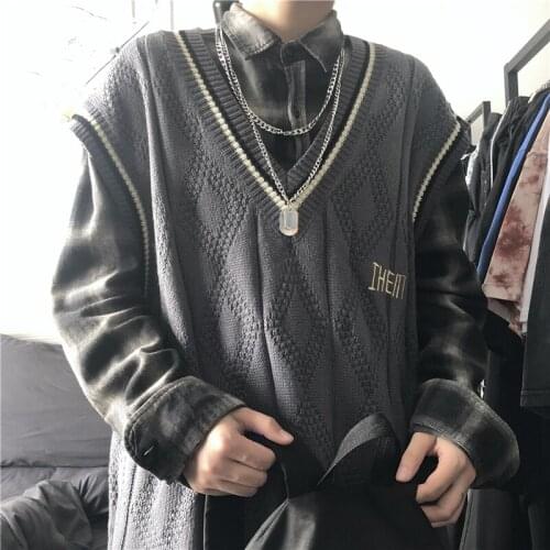 Autumn Korean V-Neck Women Harajuku Oversized Loose Tops Sweaters Vest Sleeveless Ladies Casual Sueter Vests Mujer Female