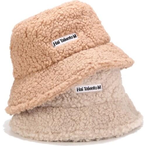 Lamb Faux Fur Bucket Hat Thickened Warm Teddy Velvet Winter Hats For Women Lady Panama Outdoor Plush Fisherman Hat