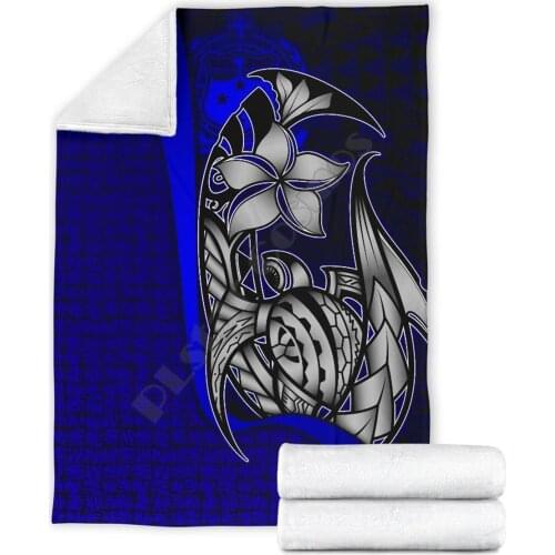 Samoa Polynesian Premium Blanket Blue Turtle With Hook printed Wearable Blanket Adults/kids Fleece Blanket Sherpa Blanket
