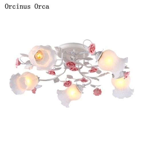 American rural color flower ceiling lamp living room dining room Girl Bedroom Mediterranean romantic creative rose ceiling lamp
