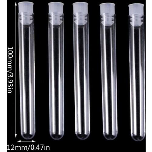 50 Pcs/Pack 12x100mm Transparent Laboratory Clear Plastic Test Tubes Vials With Push Cap School Lab Supplies