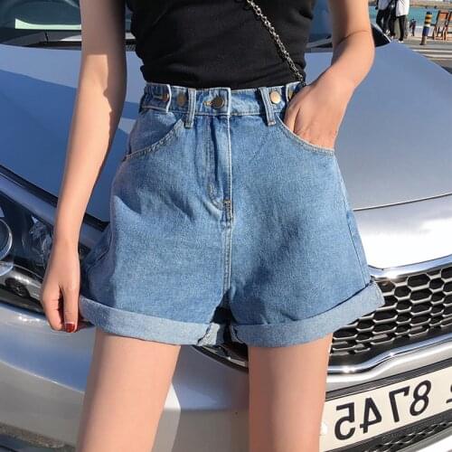 Womens Denim Shorts Fashion Classic Vintage Harajuku High Waist Blue Wide Leg Female Caual Summer Ladies Shorts Jeans for Women