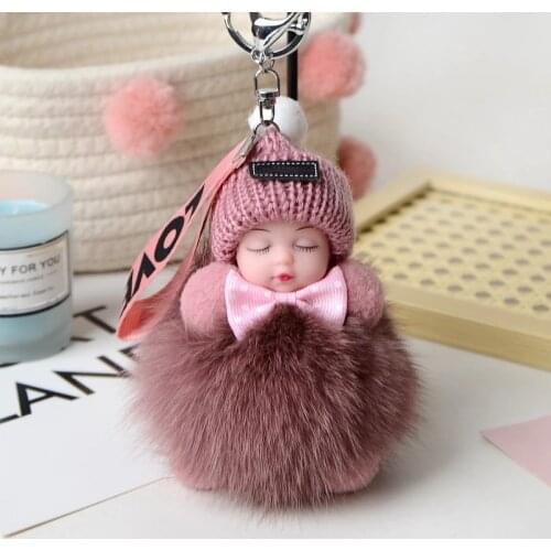 Cute Plush Keychain Sleeping Baby Doll Keychain Plush Kpop Accessories Pompom Keyring Toys For Girls Kawaii Keychain Bag Pendant