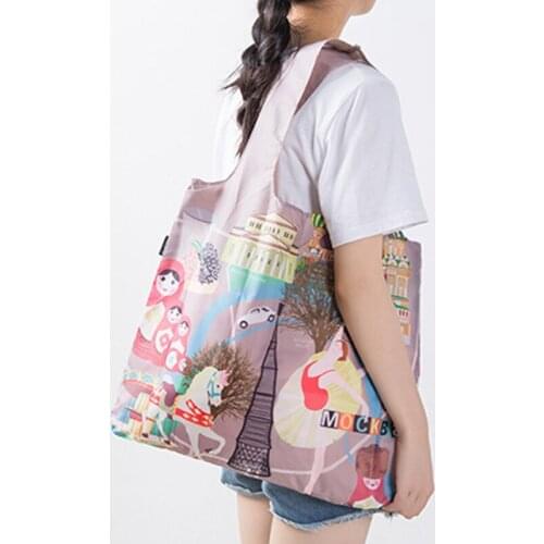 Folding Shopping Bags Reusable Shopper Handbags Eco Bolsas Ecologicas Reutilizables Torba Na Zakupy Washable Printed Grocery Bag