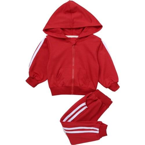 2Pcs Kids Boys Spring Autumn Cotton Sport Sets Suit Tracksuits Hoodie Hooded Long Sleeve Zipper Sweatshirt Top Stripes Pants Set