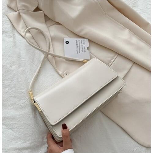 Soft PU Leather Baguette Shoulder Bags For Women 2021 Simple Armpit Bag Lady Handbags Female Trend Solid Color Travel Hand Bag