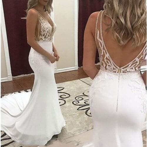 Boho V-Neck Mermaid Wedding Dresses Backless Lace Appliques Sexy Sleeveless Bridal Gowns Vestido De Novia Bride Dresses