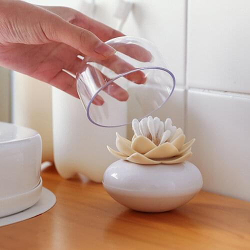Creative Lotus Flower Toothpicks Holder Dustproof Portable Cotton Swab Storage Container Home Table Decor Toothpicks Box