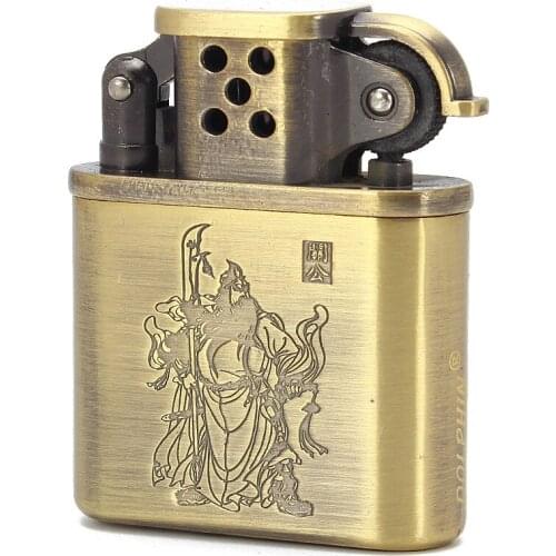 Bronze Brushed Retro Metal Gas Inflatable Grinding Wheel Open Flame Lighter Classic Vintage Mens Smoking Accessories