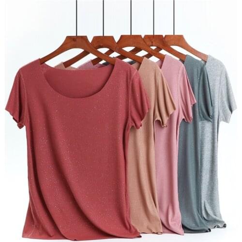 Round Neck Base Shirt Plus-sized Women Wear Loose Summer Women 's Large Size T-shirt Women 's Short Sleeve Shining Casual Tees
