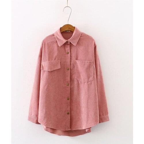 Women Fashion Corduroy Batwing Sleeve Solid Blouse Shirts Long Sleeve Loose Button Pockets Casual Tops Shirts Blusas
