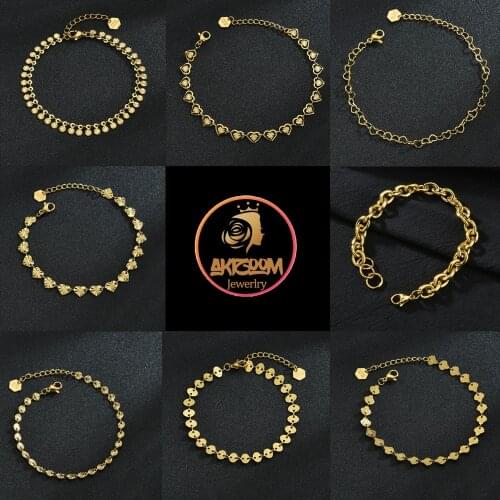 Akizoom Elegant Heart Flowers Bracelets Golden Stainless Steel Vintage New Fashion Bangles Hand Chain for Women Jewelry Gift