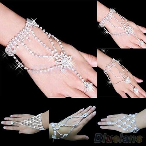 New Bridal Wedding Adjustable Crystal Rhinestone Slave Bracelet Wristband Harness Cuff for Women Gift