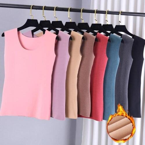 Women 2021 Autumn Winter Fashion Solid Color Warm Vest Tops Female Thicken Bottoming Tops Ladies O-neck Slim Vest Tops D488