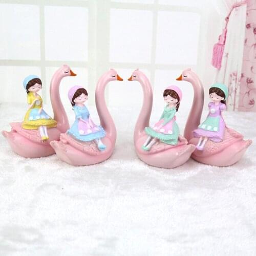 1PC Lovely Pink Swan Girl Ornament Resin Craft Home Decoration Furnishings Cake Baking Decor Ornament Brithday Gift MK 033