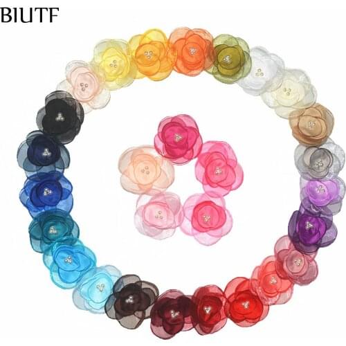 100pcs/lot Beautiful Silk Singed Clear Flower Mini Satin Centered Girl Headwear Dress Shoes Accessories 28 Colors TH237