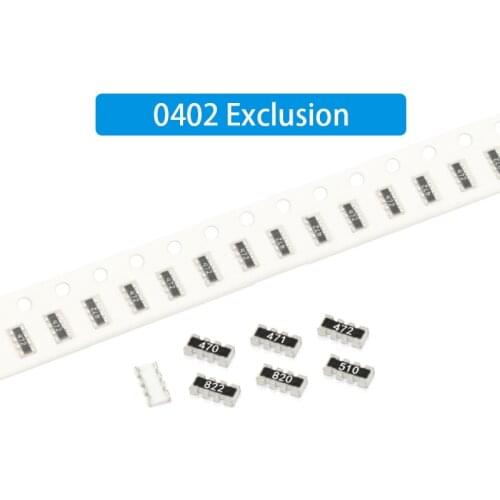 100PCS SMD Exclusion 0402 8P4R 2*4P 0 10 15 22 33 47 51R 82 100 200 470Ohn 1K 4.7K10K 47K 100K 220K 1M 2M Network Resistor Array
