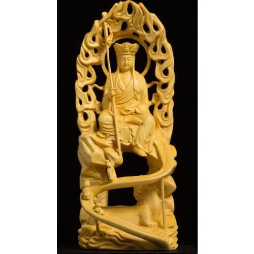 15CM Dizang Bodhisattva Boxwood Carving Buddha Home Decor Temple Worship Feng Shui Solid Wood Decoration Carving Crafts