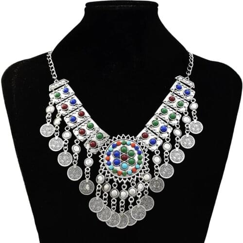 2021 Trendy Tassel Clavicle Chain Necklace Women Sweater Chains Trendy Bohemian Beads Coin Pendant Necklace Women Choker Bijou