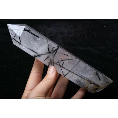 556G 1PC Natural Transparent Quartz Black Hair Golden Hair Color Crystal Polished Point Sample