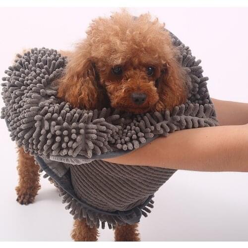 Pet Absorbent Towel Chenille Dog Cat Bath Towel Thicken Plus Pocket Pet Supplies