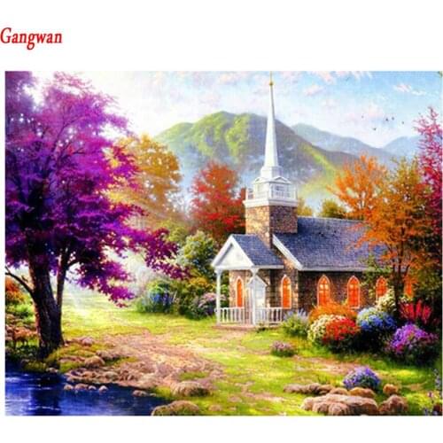 5D DIY Diamond Painting Tree Scenery Cross Stitch Diamond diamond Embroidery rhinestones village rural Landscape home decor