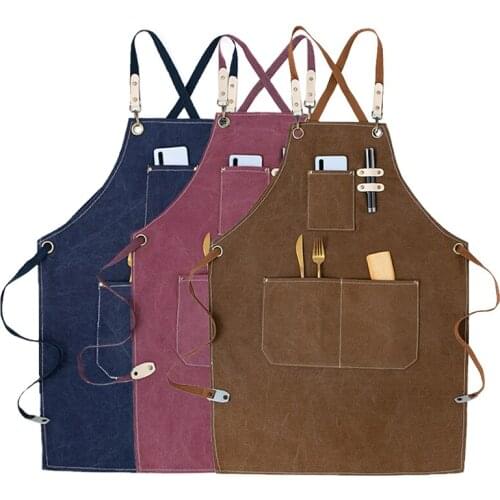 Enlarged Pocket Canvas Coffee Pinafore Cooking Baking Cleaning Working Bib Waterproof Oil-Proof Women Men Kitchen Apron 46447