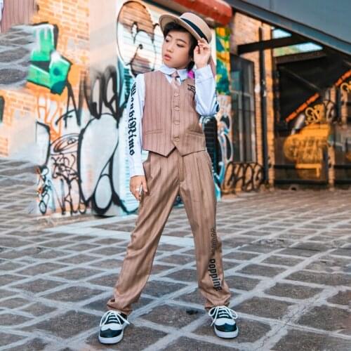 Boys Vest Trousers Hip-hop Suit Jazz Dance Costumes Children Hip Hop Clothing For Kids Hip Hop Ballroom Performance Wear DQS3832