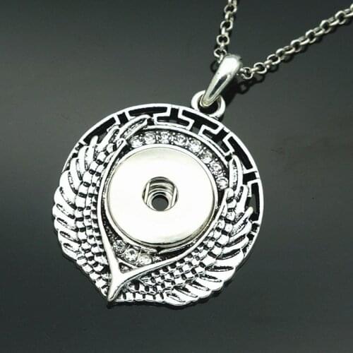 Fashion Beauty Wings Round hollow pattern snap pendant necklace chain 60cm fit 18MM snap buttons Fashion jewelry XL0149
