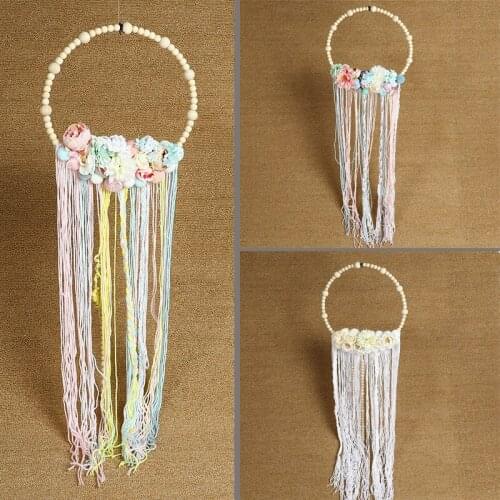 Nordic Style Wooden Beads Hair Ball Garland Tassel Wind Chimes Photography Props Room Wall Hanging Decoration Ornament