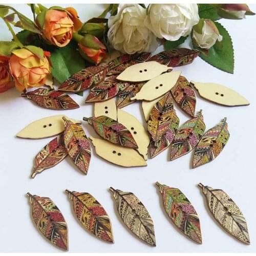 120pcs/lot wood button Flatback 2 Holes Leaves Pattern Shape buttons sewing accessories for craft Scrapbooking