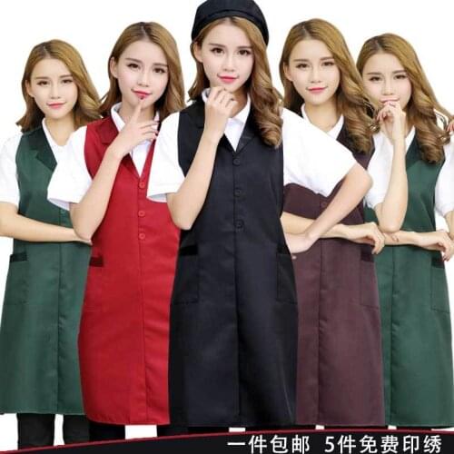 Hot sale beauty salon V neck beautician apron adjustable buttons shoulder strap apron solid color customized logo