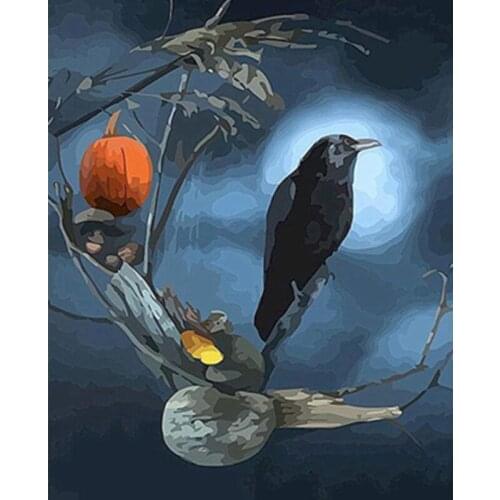 Crow Under the Moon Animal 60x75 DIY Digital Painting By Numbers Modern Wall Art Canvas Painting Unique Gift Home Decor 40x50cm