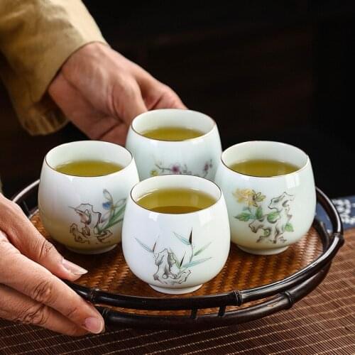 Ceramic Hand Painted Flowers Master Tea Cup Creative Celadon Teacup Household Porcelain Water Mug Office Kung Fu Drinkware