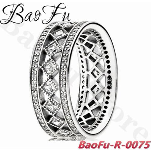 BaoFu 925 Sterling Silver Ring Geometric Charm Arrangement Ring Suitable for Gift Original Womens Jewelry
