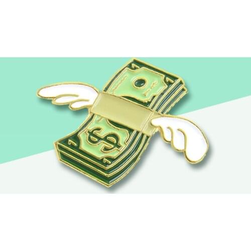 Creative Flying Banknote Cash Money Angel Wings Enamel Pins Punk Collar Shirt Lapel Denim Personalized Badge Gifts For Friends