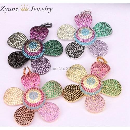 5PCS Fashion Micro Paved Shining Tiny CZ Crystal Flower Pendant, Crystal Zirconia Flower Jewelry Accessories