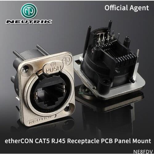 Neutrik etherCON RJ45 Plug Female Receptacle Lockable PCB Panel Mount D-shape Metal Flange for Pro Audio Video Lightning Network