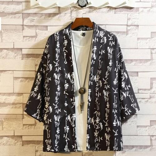 Men Japanese Harajuku Style Tops Kimono Haori Yukata Chinese Traditional Print Hanfu Tang Suit Cardigan Kung Fu Coats FF2420